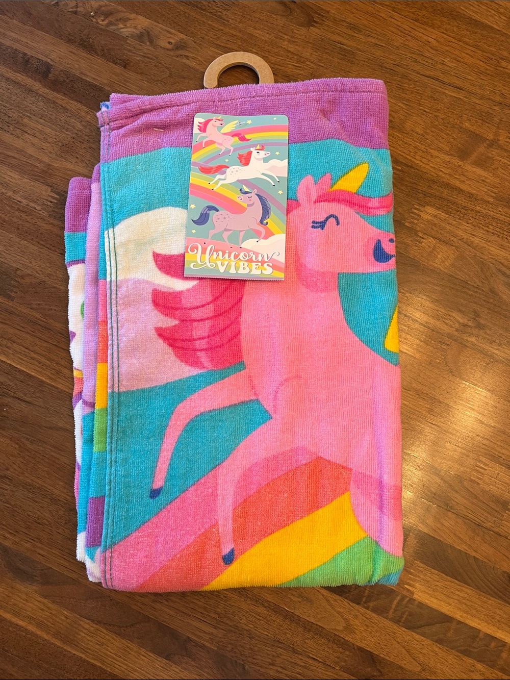 Kids Unicorn Vibes Beach Towel- Pink & Turquoise